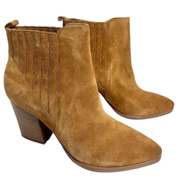 Marc Fisher Ankle Boots Womens Size 6.5 Tan Block Heel Suede Leather Booties New - Picture 1 of 10